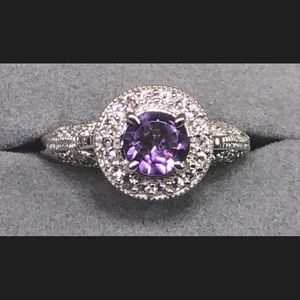 Genuine Amethyst & Diamond “Halo” Ring